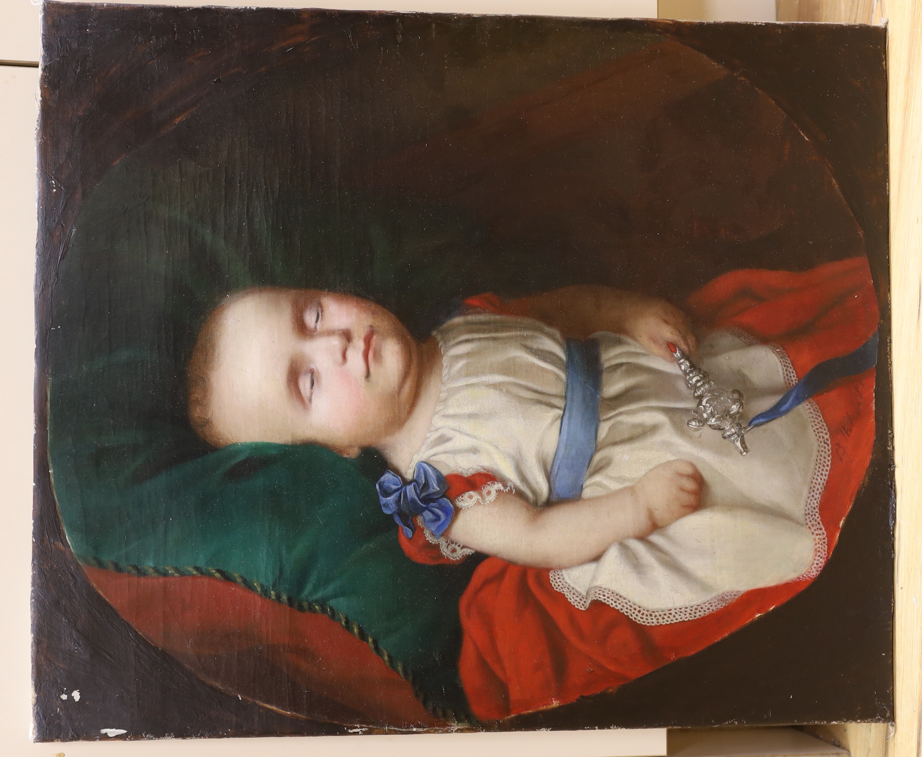 Continental School , oil on canvas, a sleeping child, 61 x 51cm, unframed